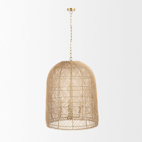 Thad 4-Light Natural Woven Rattan Foyer Chandelier from Mercana - Luna Furniture