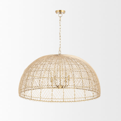 Thad 4-Light Natural Woven Rattan Dome Chandelier from Mercana - Luna Furniture