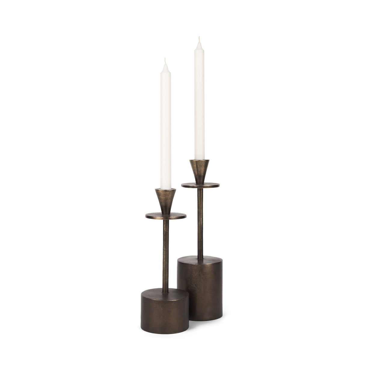 Petria Antiqued Gold Textured Metal Taper Candle Holders from Mercana - Luna Furniture