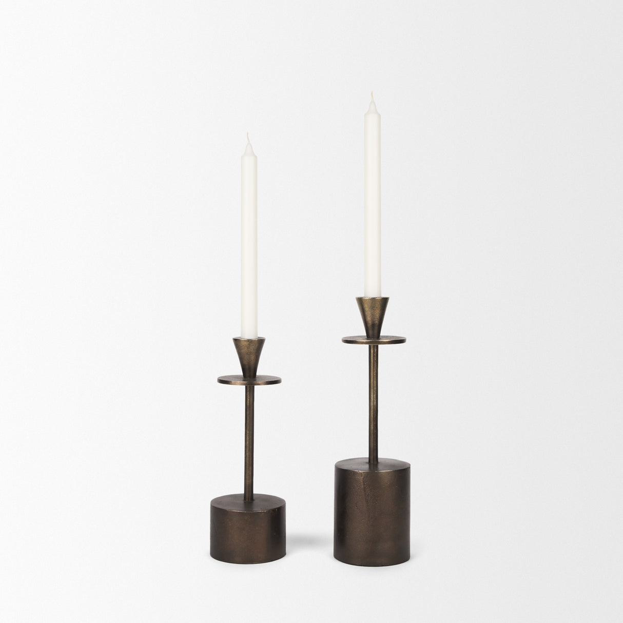 Petria Antiqued Gold Textured Metal Taper Candle Holders from Mercana - Luna Furniture