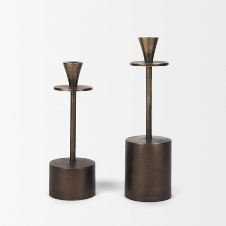 Petria Antiqued Gold Textured Metal Taper Candle Holders from Mercana - Luna Furniture