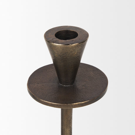 Petria Antiqued Gold Textured Metal Taper Candle Holders from Mercana - Luna Furniture