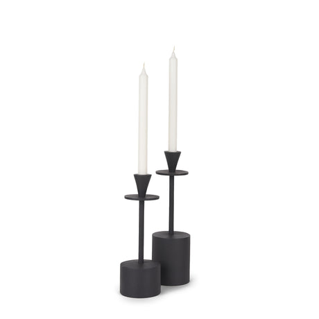 Petria Matte Black Textured Metal Taper Candle Holders from Mercana - Luna Furniture