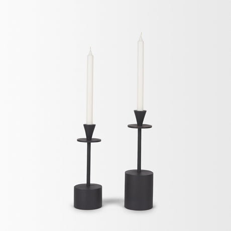 Petria Matte Black Textured Metal Taper Candle Holders from Mercana - Luna Furniture