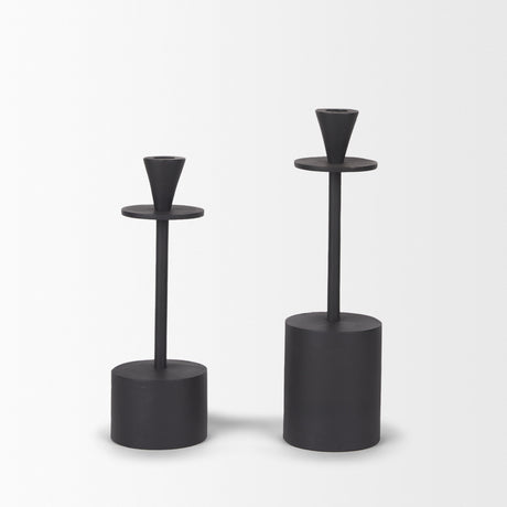 Petria Matte Black Textured Metal Taper Candle Holders from Mercana - Luna Furniture