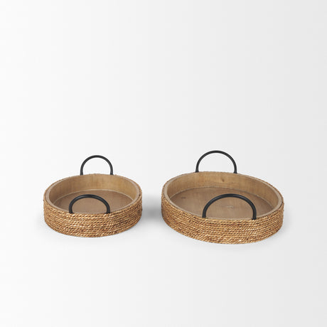 Wheaton Light Brown Wood w/ Natural Jute Serving Trays from Mercana - Luna Furniture