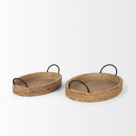 Wheaton Light Brown Wood w/ Natural Jute Serving Trays from Mercana - Luna Furniture
