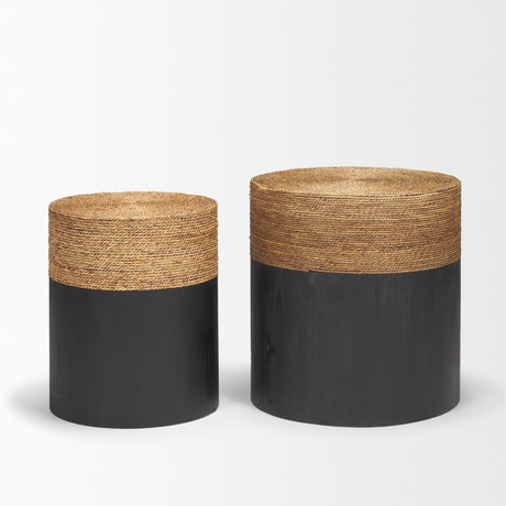 Wenopa Matte Black Wood w/ Natural Jute Accent Tables from Mercana - Luna Furniture