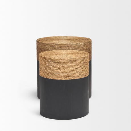 Wenopa Matte Black Wood w/ Natural Jute Accent Tables from Mercana - Luna Furniture