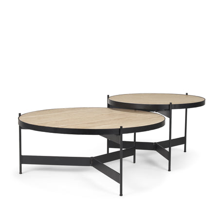 Wade Travertine Marble w/ Matte Black Metal Coffee Tables from Mercana - Luna Furniture