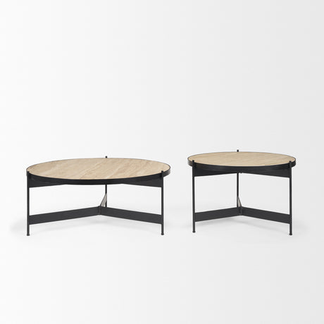 Wade Travertine Marble w/ Matte Black Metal Coffee Tables from Mercana - Luna Furniture