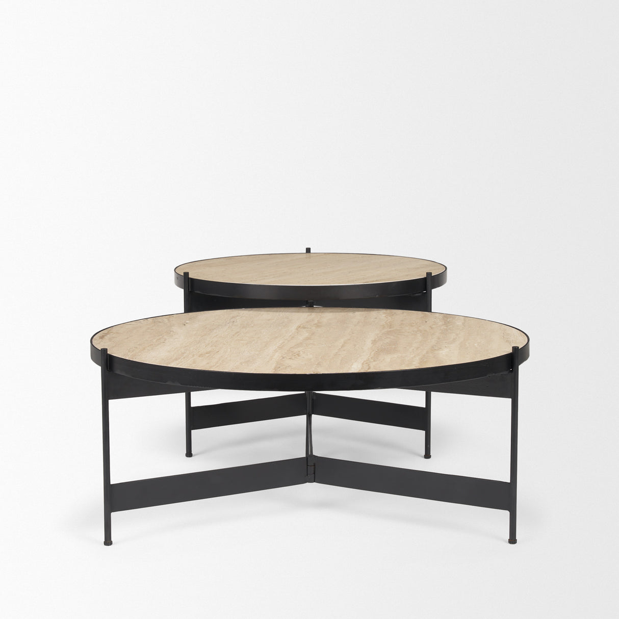 Wade Travertine Marble w/ Matte Black Metal Coffee Tables from Mercana - Luna Furniture