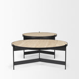 Wade Travertine Marble w/ Matte Black Metal Coffee Tables from Mercana - Luna Furniture