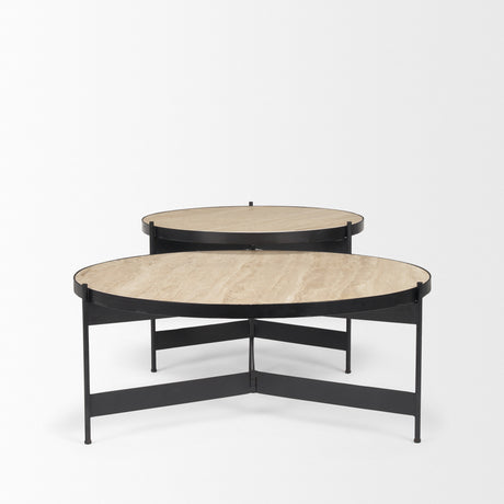Wade Travertine Marble w/ Matte Black Metal Coffee Tables from Mercana - Luna Furniture