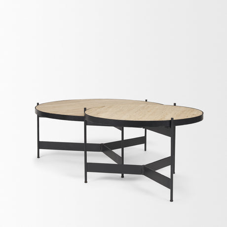 Wade Travertine Marble w/ Matte Black Metal Coffee Tables from Mercana - Luna Furniture