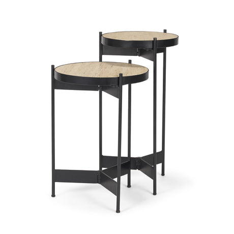 Wade Travertine Marble w/ Matte Black Metal End Tables from Mercana - Luna Furniture