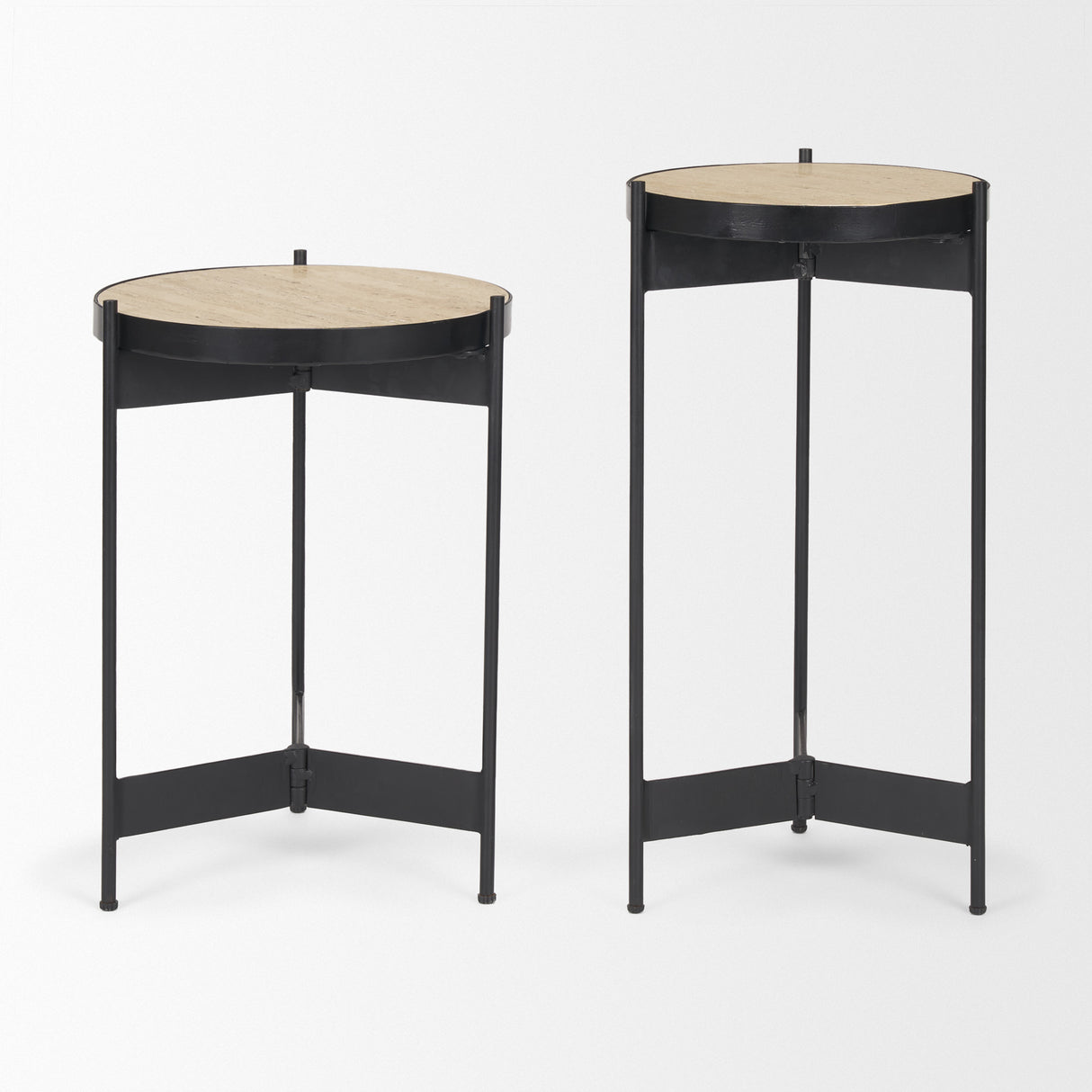 Wade Travertine Marble w/ Matte Black Metal End Tables from Mercana - Luna Furniture