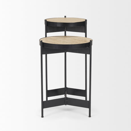 Wade Travertine Marble w/ Matte Black Metal End Tables from Mercana - Luna Furniture