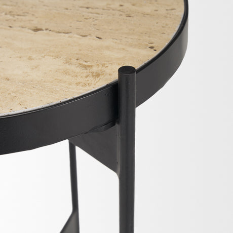 Wade Travertine Marble w/ Matte Black Metal End Tables from Mercana - Luna Furniture