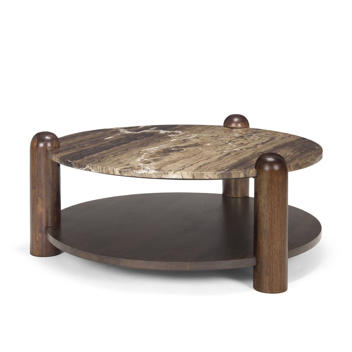 Jovia Brown Mango Wood W/ Cappuccino Marble Round Coffee Table from Mercana - Luna Furniture