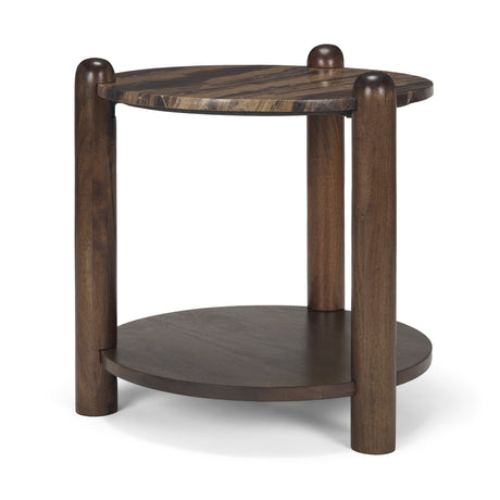 Jovia Brown Mango Wood W/ Cappuccino Marble Round Side Table from Mercana - Luna Furniture
