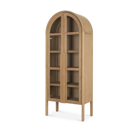 Callum Light Brown Elm Wood w/ Glass Doors Arched Curio Cabinet from Mercana - Luna Furniture