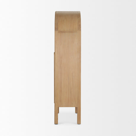 Callum Light Brown Elm Wood w/ Glass Doors Arched Curio Cabinet from Mercana - Luna Furniture