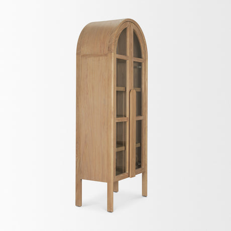 Callum Light Brown Elm Wood w/ Glass Doors Arched Curio Cabinet from Mercana - Luna Furniture