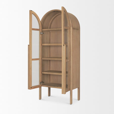 Callum Light Brown Elm Wood w/ Glass Doors Arched Curio Cabinet from Mercana - Luna Furniture