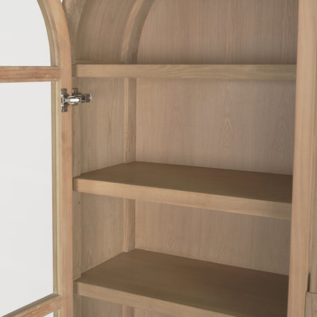 Callum Light Brown Elm Wood w/ Glass Doors Arched Curio Cabinet from Mercana - Luna Furniture