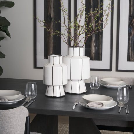 Dinah Small White w/ Black Stripes Ceramic Vase from Mercana - Luna Furniture
