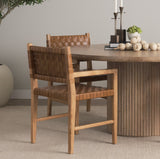 Shane Brown Wood w/ Woven Brown Leather Dining Armchair