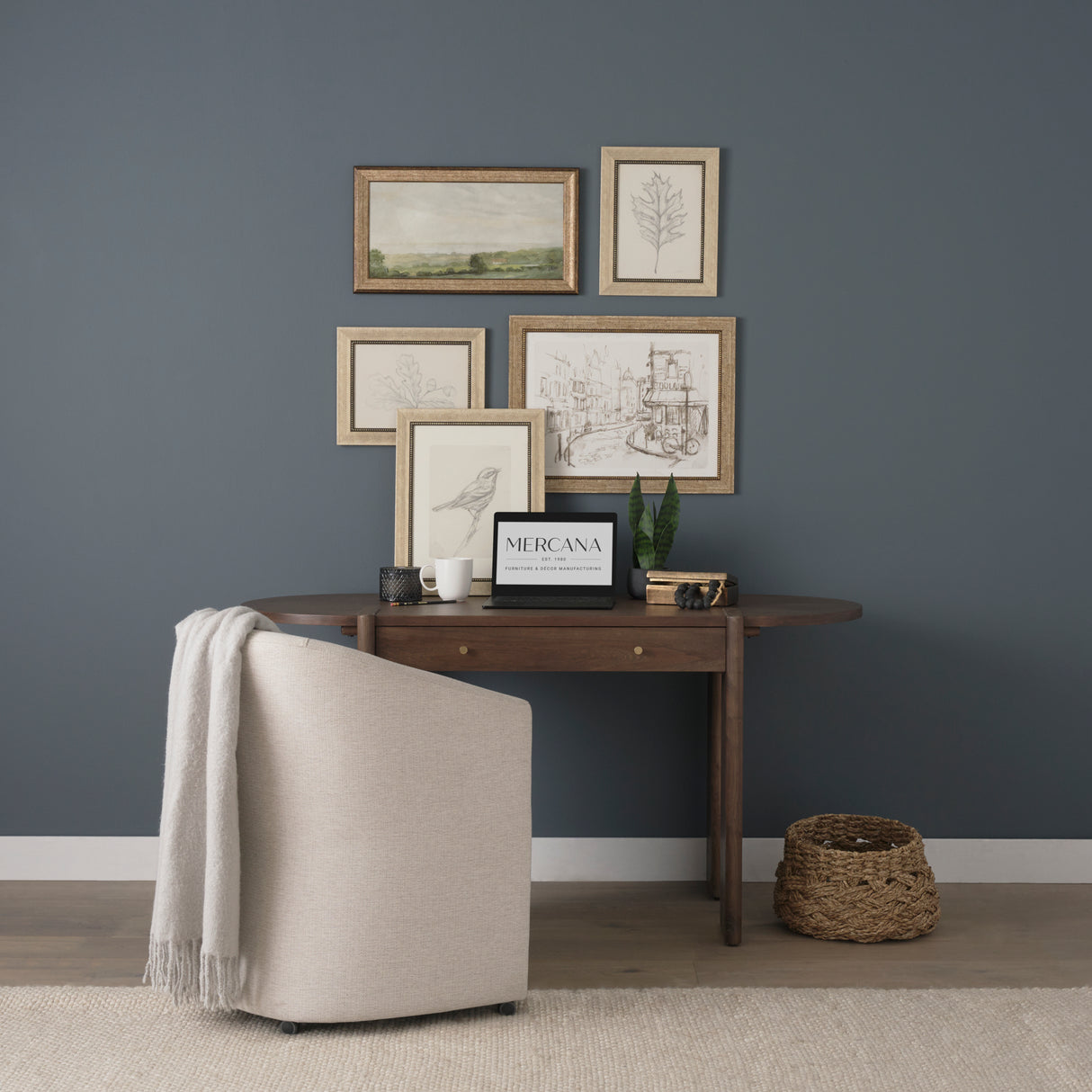 Sohan Dark Brown Elm Wood Oblong Desk from Mercana - Luna Furniture