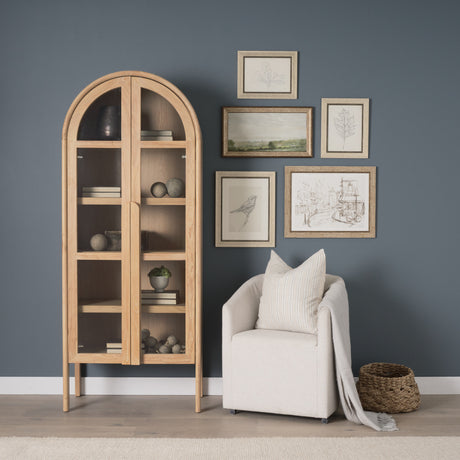 Callum Light Brown Elm Wood w/ Glass Doors Arched Curio Cabinet from Mercana - Luna Furniture