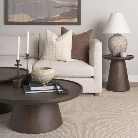 Takoda Dark Brown Wood Tapered Drum Accent Table from Mercana - Luna Furniture