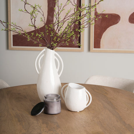Urvi Short Off White Speckled Asymmetrical Ceramic Vase from Mercana - Luna Furniture
