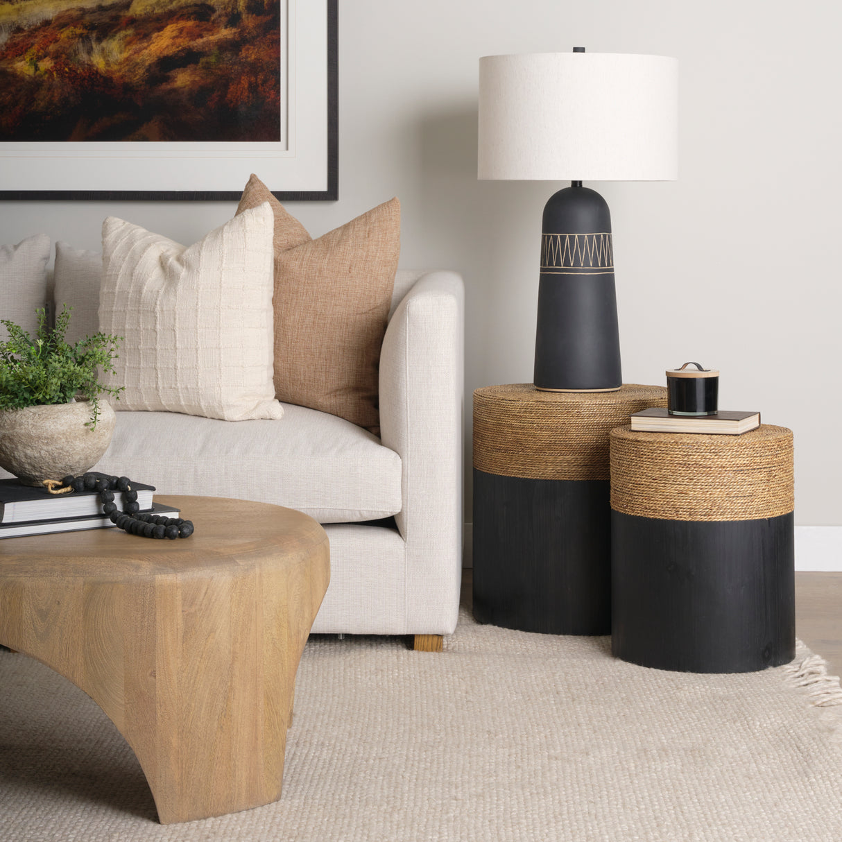 Wenopa Matte Black Wood w/ Natural Jute Accent Tables from Mercana - Luna Furniture