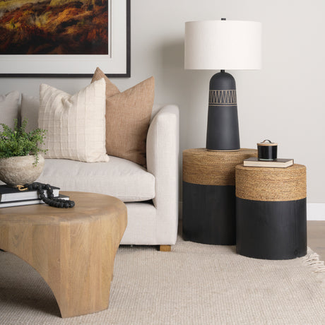 Wenopa Matte Black Wood w/ Natural Jute Accent Tables from Mercana - Luna Furniture