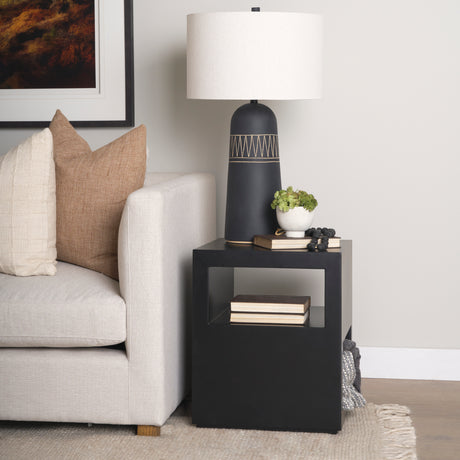 Vondra Matte Black Metal w/ Open Shelves Side table from Mercana - Luna Furniture