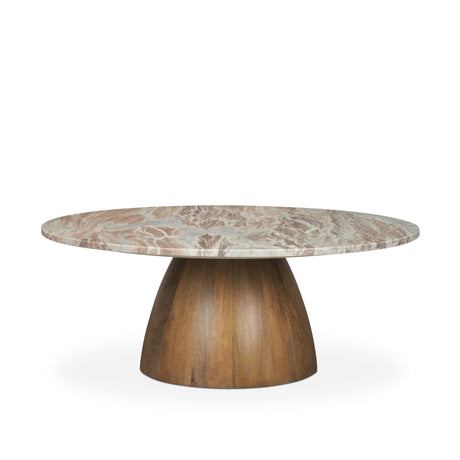 Allyson Round Brown Pedestal w/ Pink Marble Top Coffee Table from Mercana - Luna Furniture