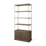 Baron Dark Brown Wood w/ Antiqued Aged Brass Metal 2-Door Open Shelving Unit from Mercana - Luna Furniture