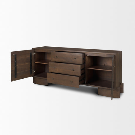 Jonan Dark Brown Wood w/ Dark Aged Brass 2 Door 3 Drawer Sideboard from Mercana - Luna Furniture
