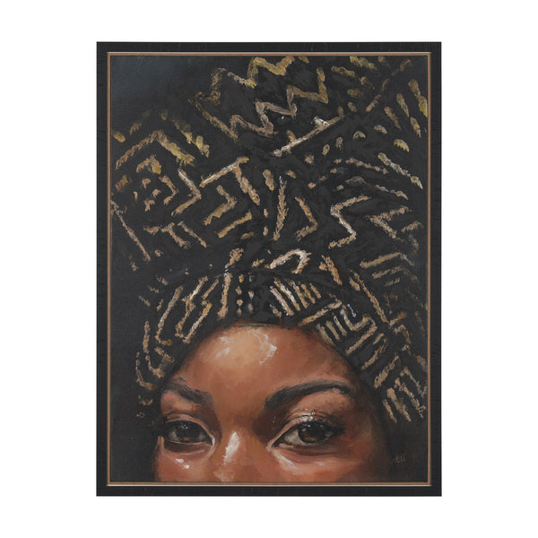 Mud Cloth Head Scarf II by Mercana Studio a Hand Embellished Textured Framed Canvas