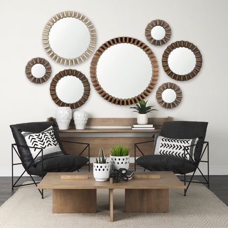 Sprocket Mirror 35" Round Natural Brown Wood Frame Mirror from Mercana - Luna Furniture