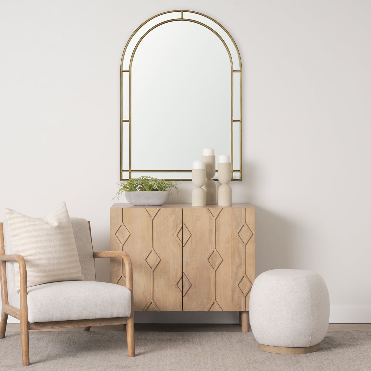 Tiffany Brushed Gold Double Frame Metal Arched Mirror from Mercana - Luna Furniture