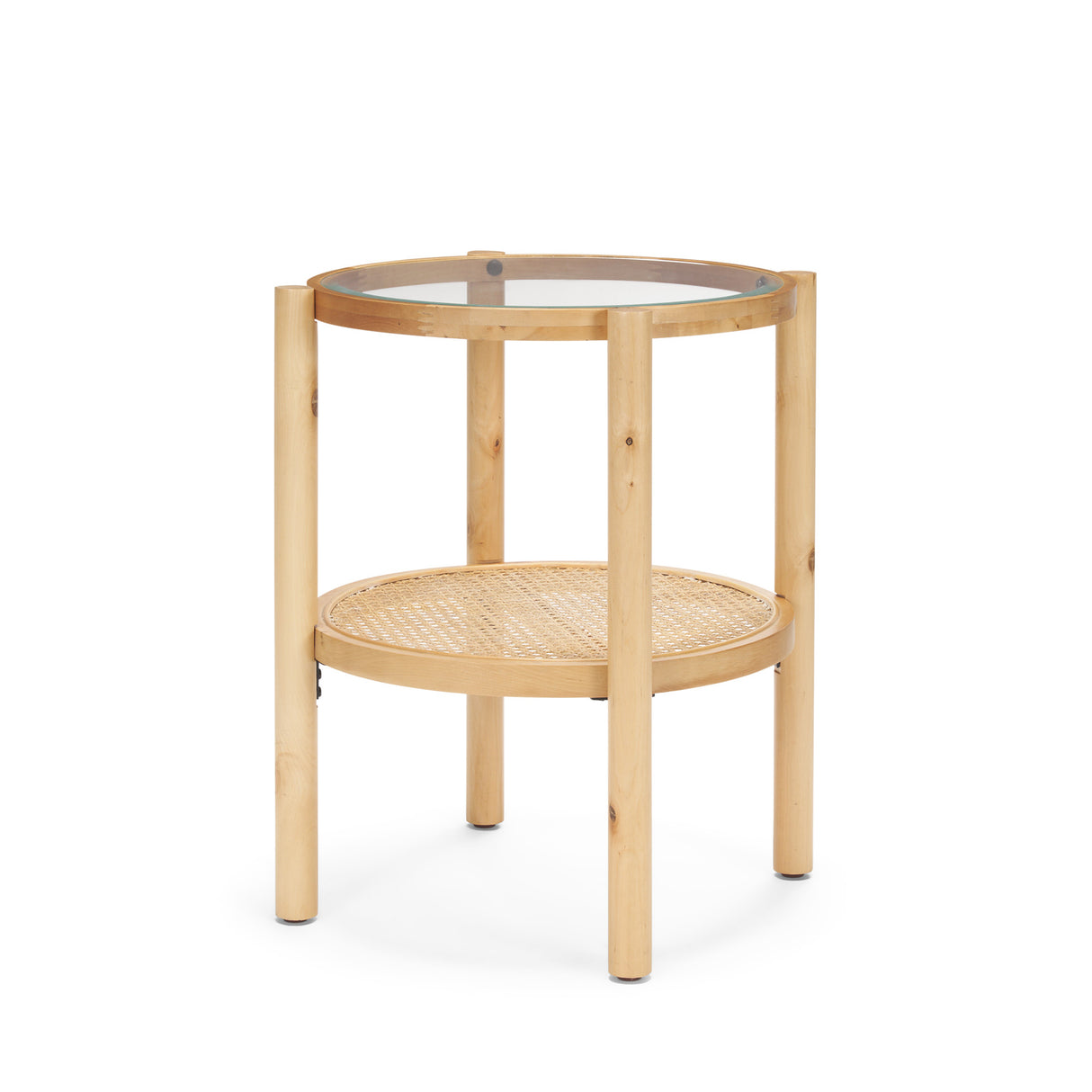 Weslyn Solid Light Brown Wood and Glass Top w/ Cane Side Table from Mercana - Luna Furniture