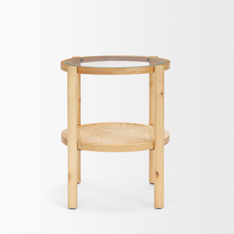 Weslyn Solid Light Brown Wood and Glass Top w/ Cane Side Table from Mercana - Luna Furniture
