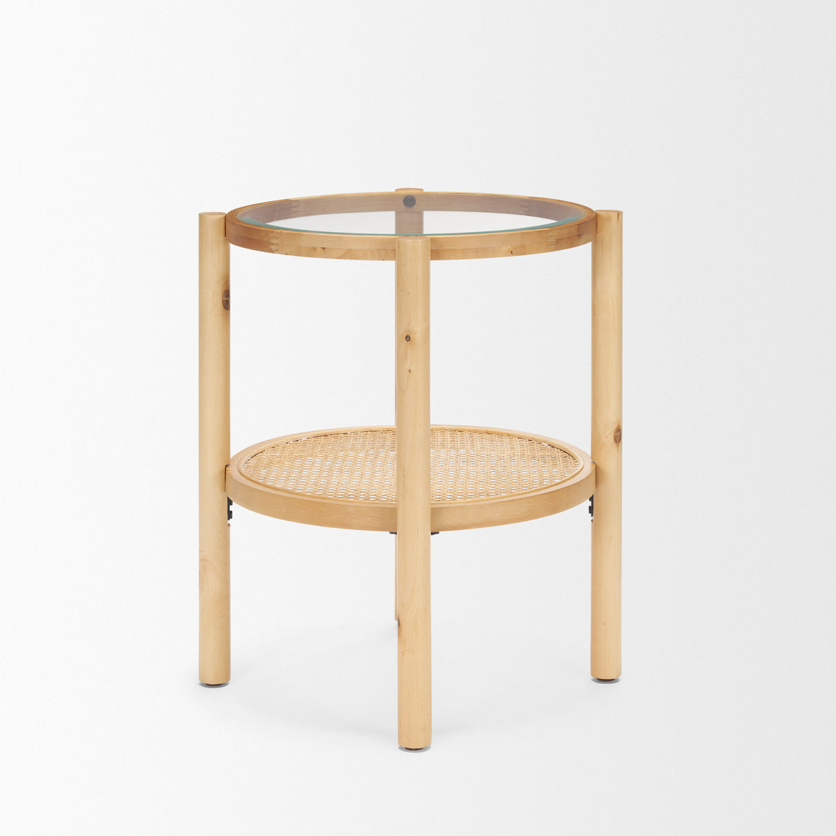 Weslyn Solid Light Brown Wood and Glass Top w/ Cane Side Table from Mercana - Luna Furniture