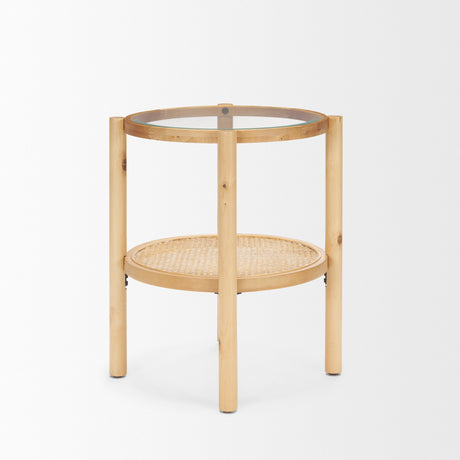 Weslyn Solid Light Brown Wood and Glass Top w/ Cane Side Table from Mercana - Luna Furniture