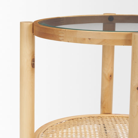 Weslyn Solid Light Brown Wood and Glass Top w/ Cane Side Table from Mercana - Luna Furniture